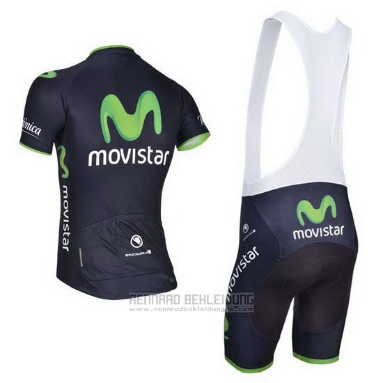 2014 Fahrradbekleidung Movistar Shwarz Trikot Kurzarm und Tragerhose